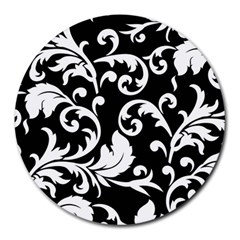 Vector Classical Traditional Black And White Floral Patterns Round Mousepads by Amaryn4rt