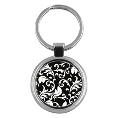 Vector Classical Traditional Black And White Floral Patterns Key Chains (round)  by Amaryn4rt