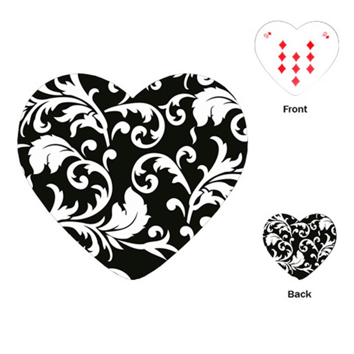 Vector Classical trAditional Black And White Floral Patterns Playing Cards (Heart) 