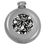 Vector Classical trAditional Black And White Floral Patterns Round Hip Flask (5 oz) Front