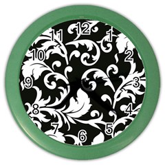 Vector Classical Traditional Black And White Floral Patterns Color Wall Clocks by Amaryn4rt