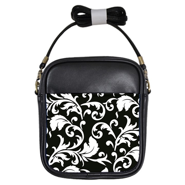 Vector Classical trAditional Black And White Floral Patterns Girls Sling Bags