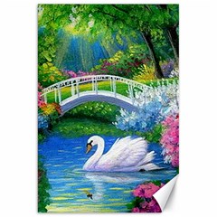 Swan Bird Spring Flowers Trees Lake Pond Landscape Original Aceo Painting Art Canvas 20  X 30   by Amaryn4rt