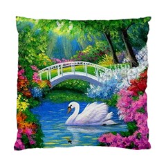 Swan Bird Spring Flowers Trees Lake Pond Landscape Original Aceo Painting Art Standard Cushion Case (two Sides) by Amaryn4rt