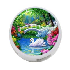 Swan Bird Spring Flowers Trees Lake Pond Landscape Original Aceo Painting Art 4-port Usb Hub (two Sides) 