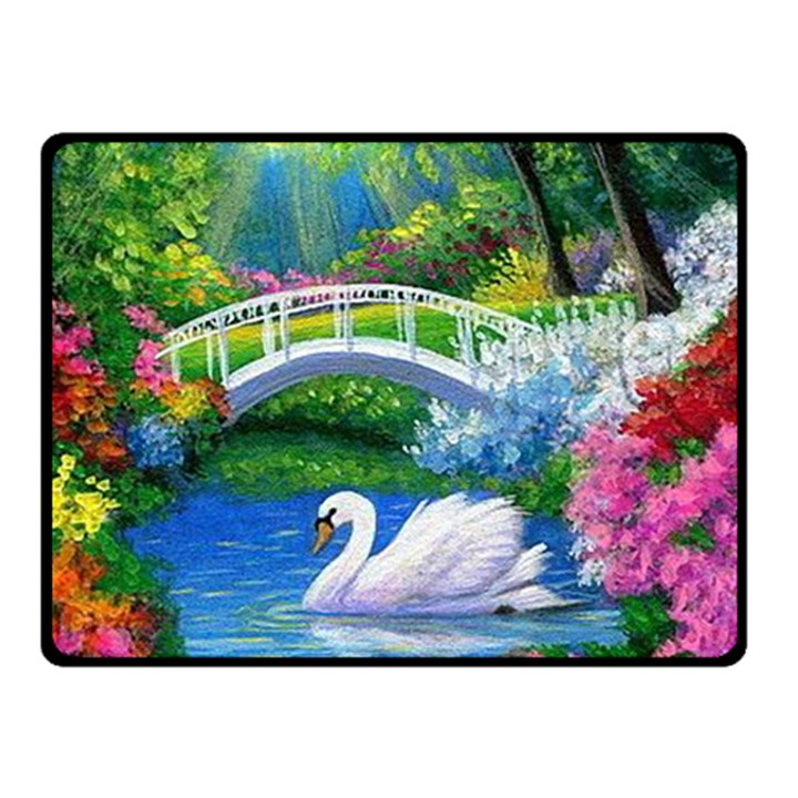 Swan Bird Spring Flowers Trees Lake Pond Landscape Original Aceo Painting Art Double Sided Fleece Blanket (Small) 