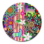 Mandalas, Cats and Flowers Fantasy Digital Patchwork Round Mousepads Front