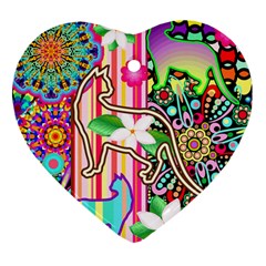 Mandalas, Cats And Flowers Fantasy Digital Patchwork Ornament (heart) by BluedarkArt