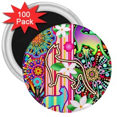 Mandalas, Cats And Flowers Fantasy Digital Patchwork 3  Magnets (100 Pack) by BluedarkArt