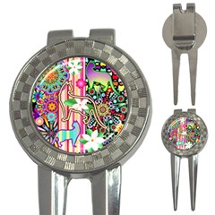 Mandalas, Cats And Flowers Fantasy Digital Patchwork 3-in-1 Golf Divots