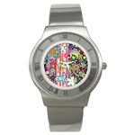 Mandalas, Cats and Flowers Fantasy Digital Patchwork Stainless Steel Watch Front