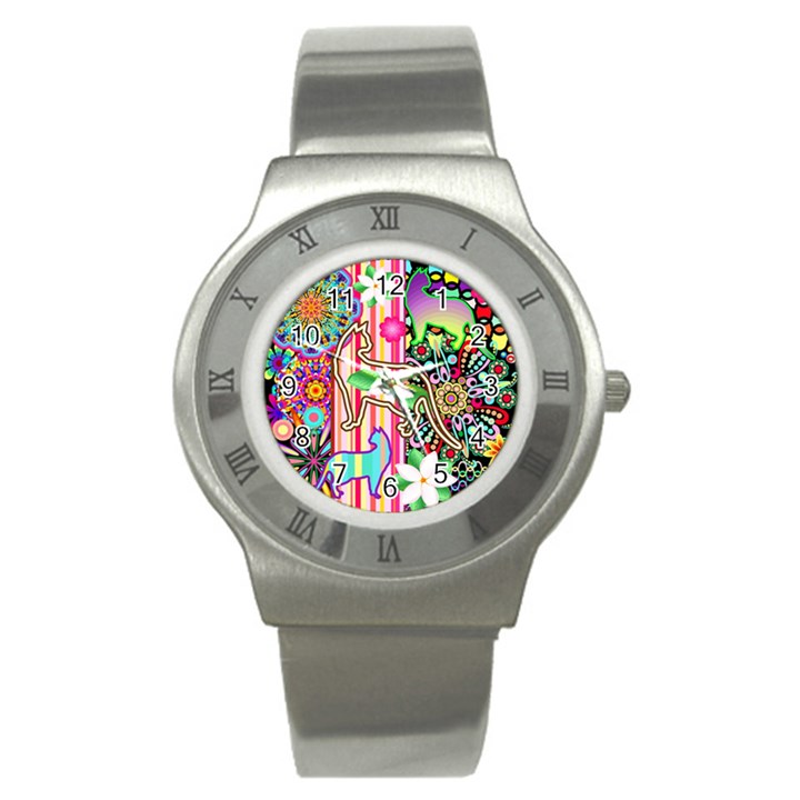 Mandalas, Cats and Flowers Fantasy Digital Patchwork Stainless Steel Watch