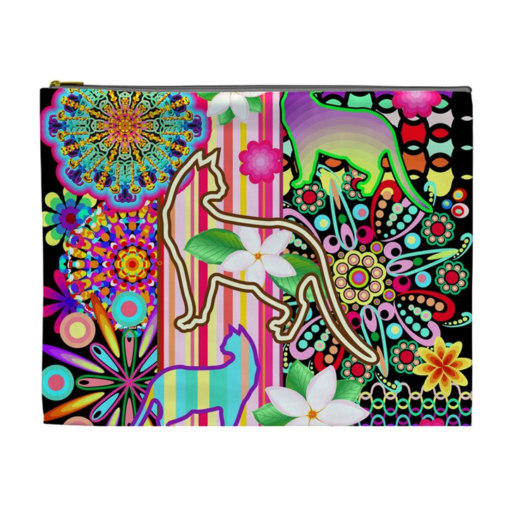 Mandalas, Cats and Flowers Fantasy Digital Patchwork Cosmetic Bag (XL)
