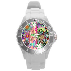 Mandalas, Cats And Flowers Fantasy Digital Patchwork Round Plastic Sport Watch (l)