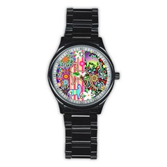 Mandalas, Cats And Flowers Fantasy Digital Patchwork Stainless Steel Round Watch