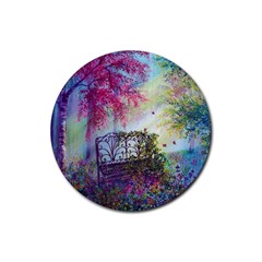 Bench In Spring Forest Rubber Coaster (round)  by Amaryn4rt