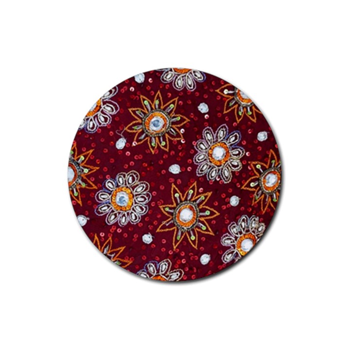 India Traditional Fabric Rubber Round Coaster (4 pack) 