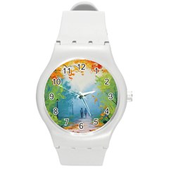 Park Nature Painting Round Plastic Sport Watch (m) by Amaryn4rt