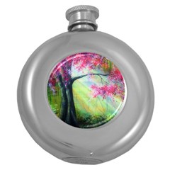 Forests Stunning Glimmer Paintings Sunlight Blooms Plants Love Seasons Traditional Art Flowers Sunsh Round Hip Flask (5 Oz) by Amaryn4rt