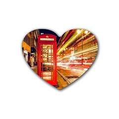 Telephone Box London Night Rubber Coaster (Heart) 