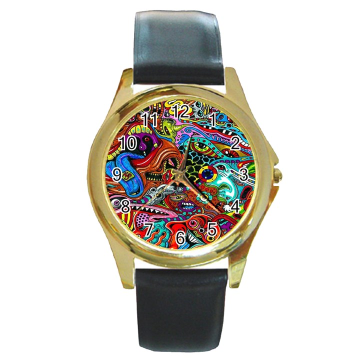 Vector Art Pattern Round Gold Metal Watch
