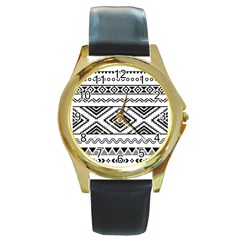 Aztec Pattern Round Gold Metal Watch