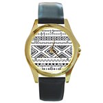 Aztec Pattern Round Gold Metal Watch Front