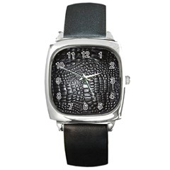 Black Alligator Leather Square Metal Watch by Amaryn4rt