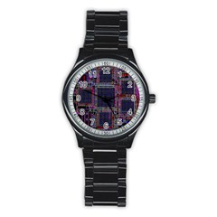 Technology Circuit Board Layout Pattern Stainless Steel Round Watch by Amaryn4rt