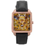 Chinese Dragon Pattern Rose Gold Leather Watch  Front