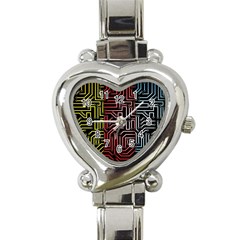 Circuit Board Seamless Patterns Set Heart Italian Charm Watch by Amaryn4rt
