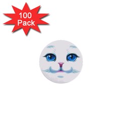 Cute White Cat Blue Eyes Face 1  Mini Buttons (100 Pack)  by Amaryn4rt