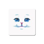 Cute White Cat Blue Eyes Face Square Magnet Front