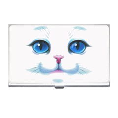 Cute White Cat Blue Eyes Face Business Card Holders by Amaryn4rt