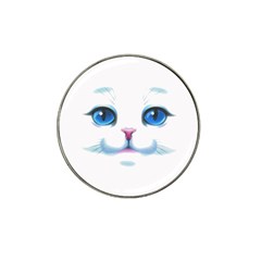 Cute White Cat Blue Eyes Face Hat Clip Ball Marker by Amaryn4rt