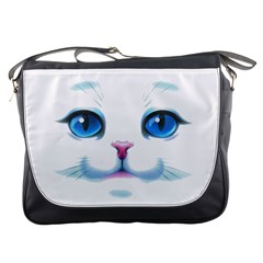 Cute White Cat Blue Eyes Face Messenger Bags
