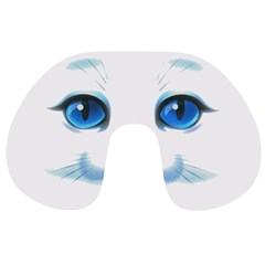 Cute White Cat Blue Eyes Face Travel Neck Pillows by Amaryn4rt