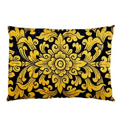 Flower Pattern In Traditional Thai Style Art Painting On Window Of The Temple Pillow Case by Amaryn4rt