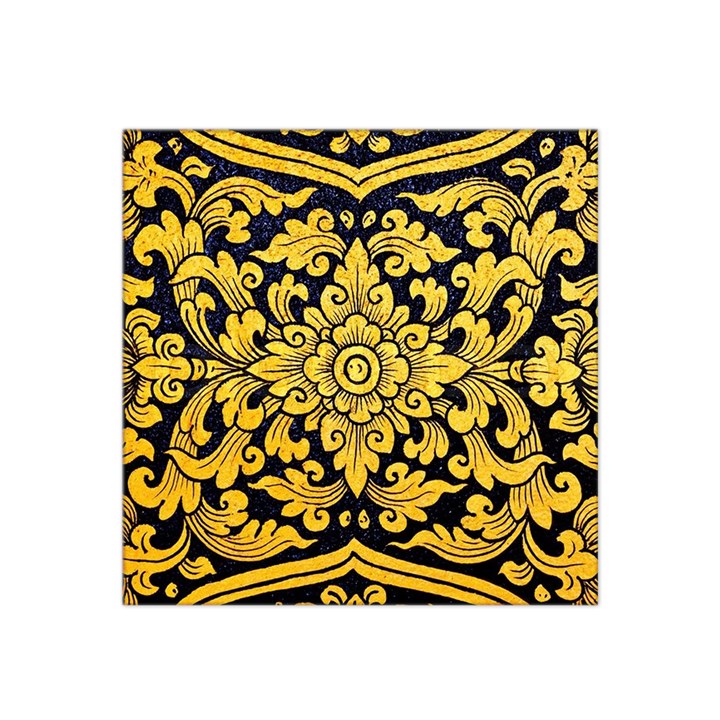 Flower Pattern In Traditional Thai Style Art Painting On Window Of The Temple Satin Bandana Scarf