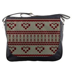Stitched Seamless Pattern With Silhouette Of Heart Messenger Bags by Amaryn4rt