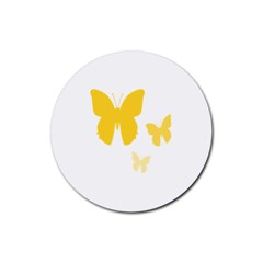 Yellow Butterfly Animals Fly Rubber Coaster (round)  by Alisyart