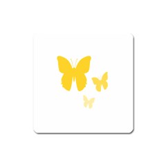 Yellow Butterfly Animals Fly Square Magnet