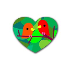 Animals Birds Red Orange Green Leaf Tree Heart Coaster (4 Pack) 