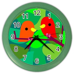 Animals Birds Red Orange Green Leaf Tree Color Wall Clocks