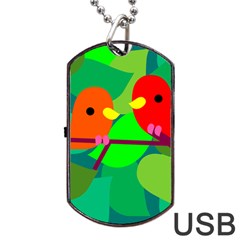 Animals Birds Red Orange Green Leaf Tree Dog Tag Usb Flash (two Sides)