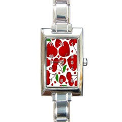 Cherry Fruit Red Love Heart Valentine Green Rectangle Italian Charm Watch