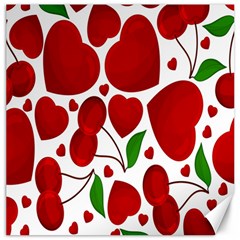 Cherry Fruit Red Love Heart Valentine Green Canvas 16  X 16  