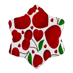 Cherry Fruit Red Love Heart Valentine Green Ornament (snowflake)