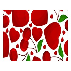 Cherry Fruit Red Love Heart Valentine Green Double Sided Flano Blanket (large)  by Alisyart