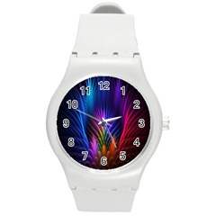 Bird Feathers Rainbow Color Pink Purple Blue Orange Gold Round Plastic Sport Watch (m)